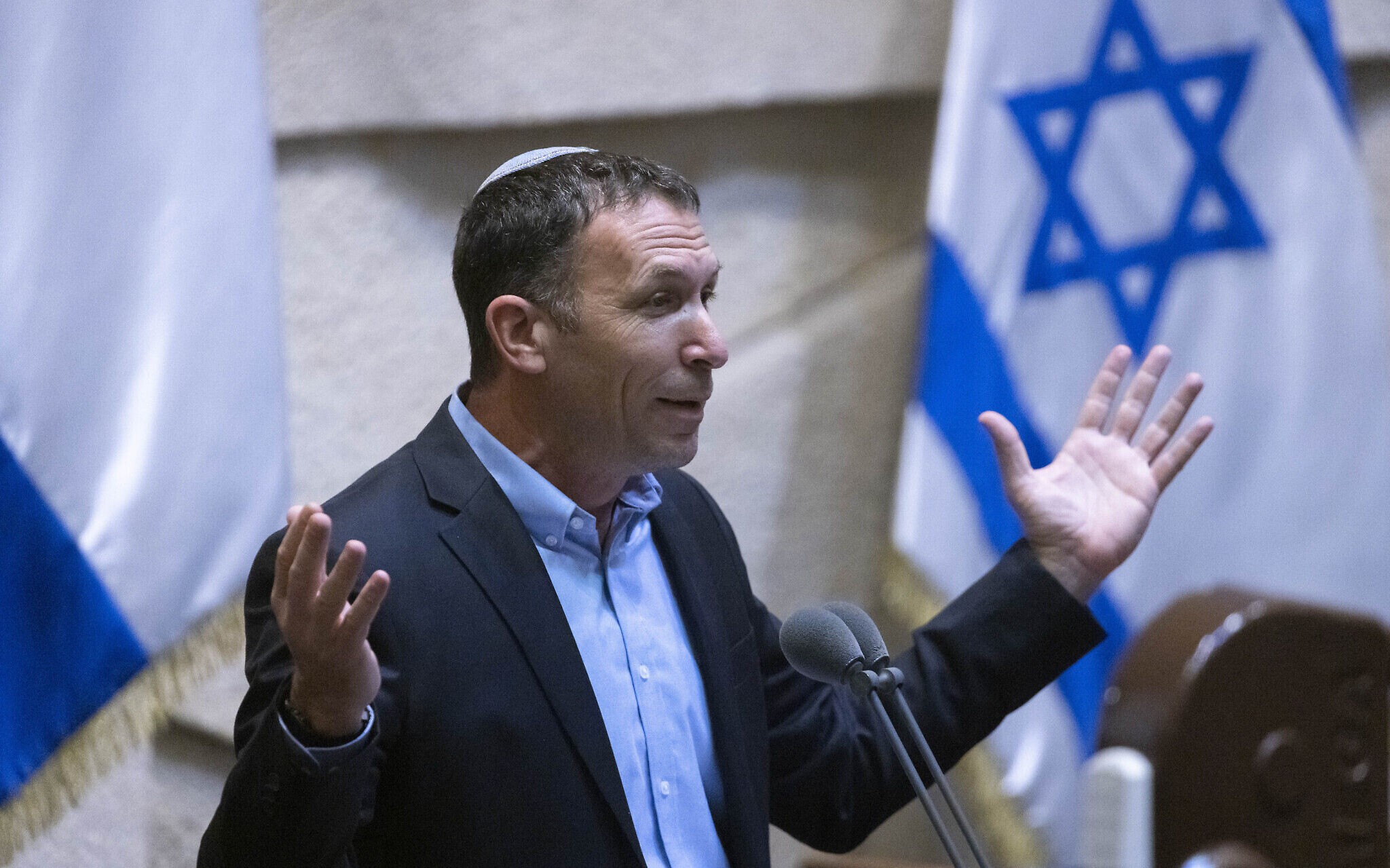 Minister of Religious Services Matan Kahana speaks in the Knesset on June 28, 2021. (Olivier Fitoussi/Flash90)