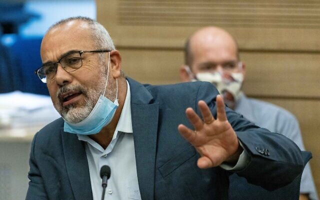 Joint List MK Osama Saadi attends a Defense and Foreign Affairs Committee meeting, at the Knesset, the Israeli parliament in Jerusalem, on July 5, 2021. (Yonatan Sindel/Flash90)