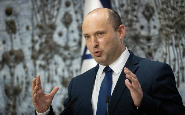 Prime Minister Naftali Bennett speaks at the President's Residence in Jerusalem, on July 21, 2021. (Yonatan Sindel/Flash90)