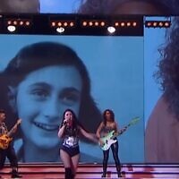 The face of Anne Frank projected in an episode of "Showmatch" in Argentina. (Screenshot from YouTube)