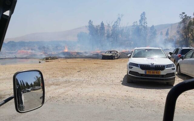 Fire damage shown near the Gan Hashlosha national park (Sakhne) after a blaze broke out Saturday, July 3, 2021. (Israel Nature and Parks Authority)