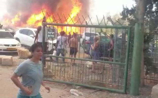 A fire burns near the Gan HaShlosha national park in northern Israel, on July 3, 2021. (Video screenshot)