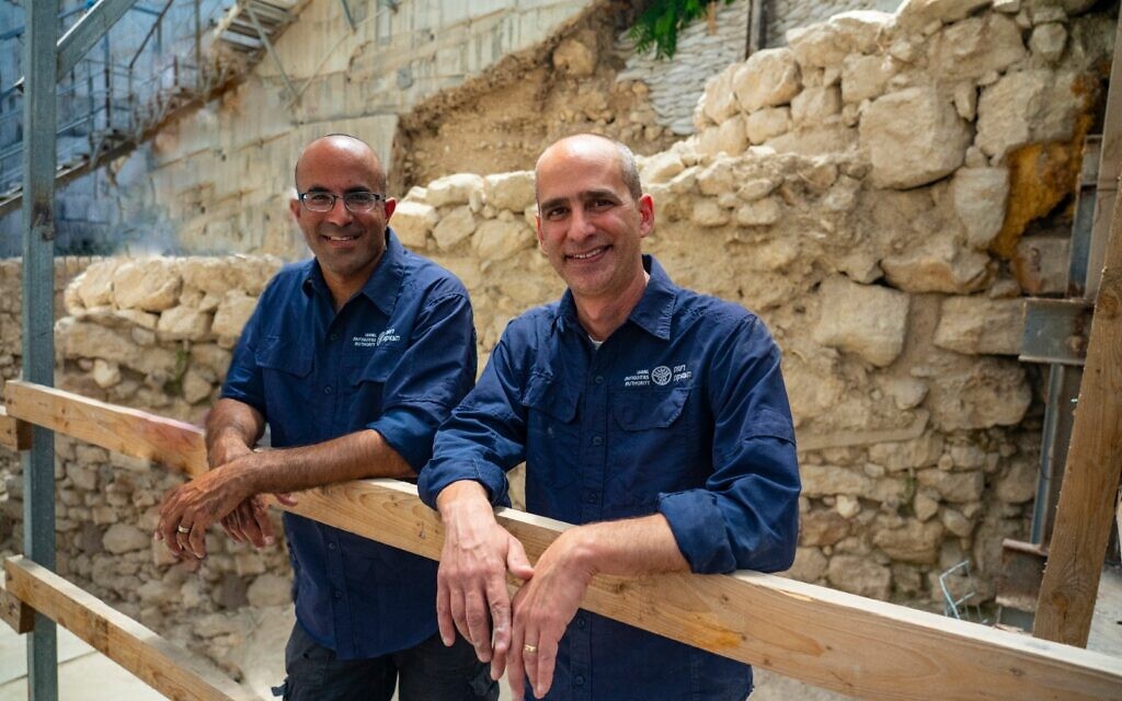 Dr. Joe Uziel, right, and Ortal Kalaf from the Israel Antiquities Authority. (Yaniv Berman/ Israel Antiquities Authority)