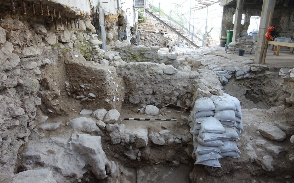 The excavation area of an 8th century BCE layer of destruction in the City of David likely resulting from an earthquake from the same period that rocked the Holy Land and was mentioned in the Bible. (Ortal Kalaf/ Israel Antiquities Authority)