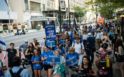 Pro-Israel demonstrators protest in New York City against Ben and Jerry's over its settlement boycott on August 12, 2021. (Luke Tress/Flash90)