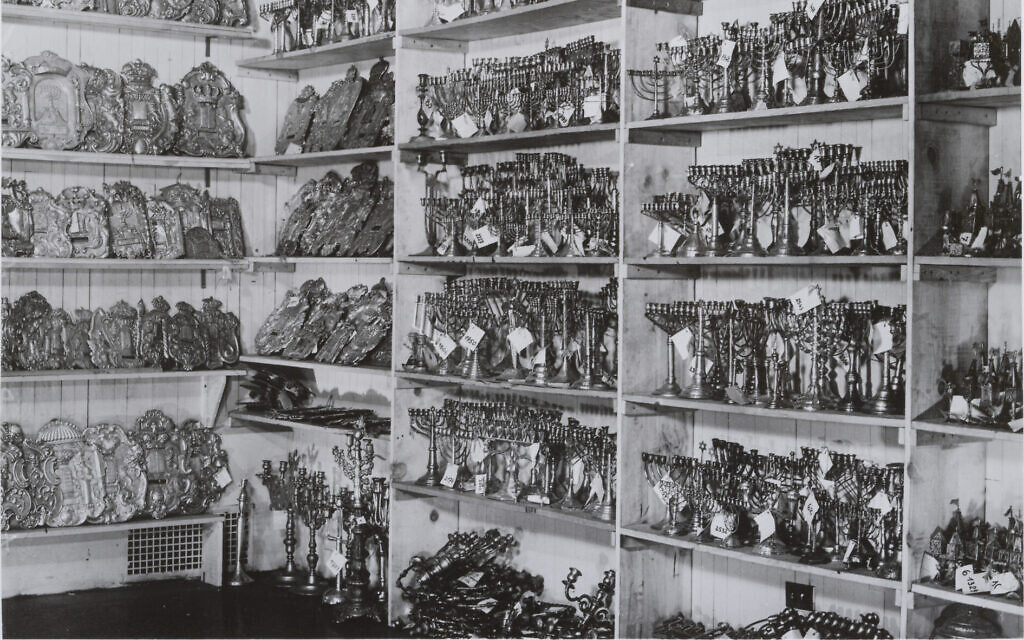 Materials recovered by Jewish Cultural Reconstruction, Inc. in storage at the Jewish Museum, circa 1949. (Archives of the Jewish Museum, New York)