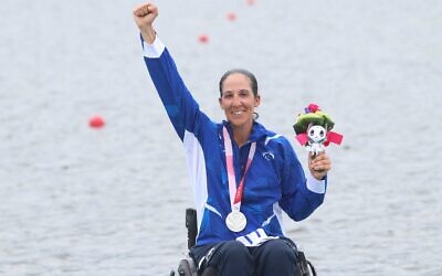 Rower Moran Samuel after winning a silver medal at the 2020 Paralympic Games in Tokyo, August 29, 2021. (Lilach Weiss/Israel Paralympic Committee)