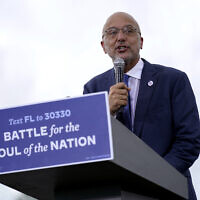 Representative Ted Deutch speaks during a drive-in rally for Democratic presidential candidate Joe Biden at Broward College, on Thursday, on October 29, 2020, in Coconut Creek, Florida. (AP Photo/Andrew Harnik)