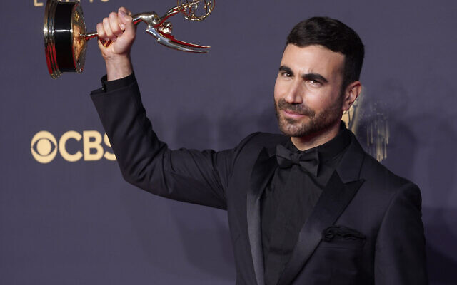 Brett Goldstein, winner of the award for outstanding supporting actor in a comedy series for "Ted Lasso," poses for a photo at the 73rd Primetime Emmy Awards on Sunday, Sept. 19, 2021, at L.A. Live in Los Angeles. (AP Photo/Chris Pizzello)
