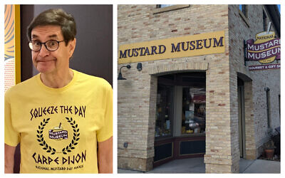 Barry Levenson (left) and his mustard museum. (Courtesy of Levenson/Wikimedia commons/via JTA)