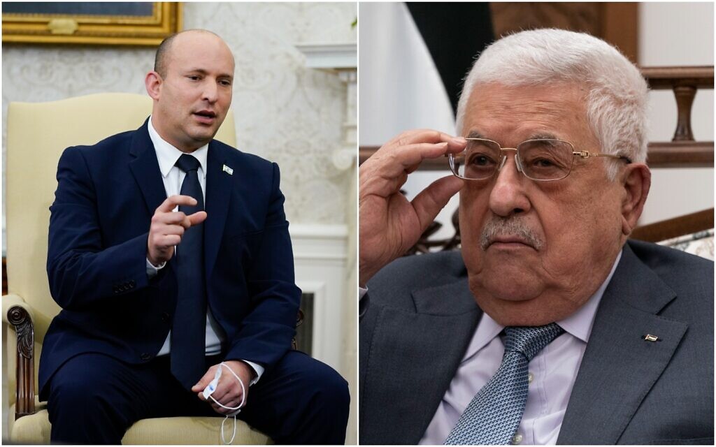 Prime Minister Naftali Bennett (L) and Palestinian Authority President Mahmoud Abbas. (Composite/AP)