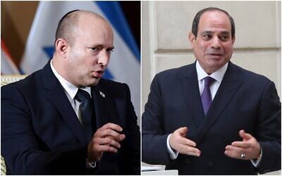 Prime Minister Naftali Bennett (L) and Egyptian President Abdel-Fattah el-Sissi. (Composite/AP)