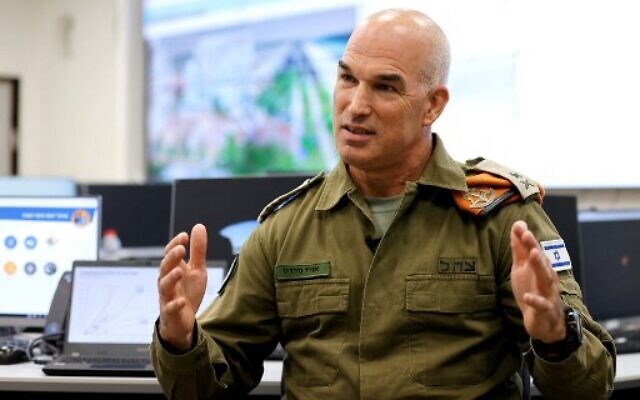 Major General Uri Gordin, chief of Israel's Home Front Command, speaks during an interview with AFP at the command's operational center in Ramle on October 12, 2021. (JACK GUEZ / AFP)