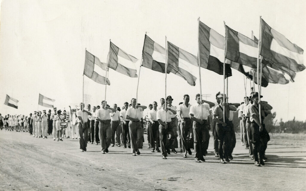 Members of the South African pro-German group the Ossewabrandwag march in a parade in this undated photo from circa WWII. (Courtesy OB Archive, North-West University, South Africa)