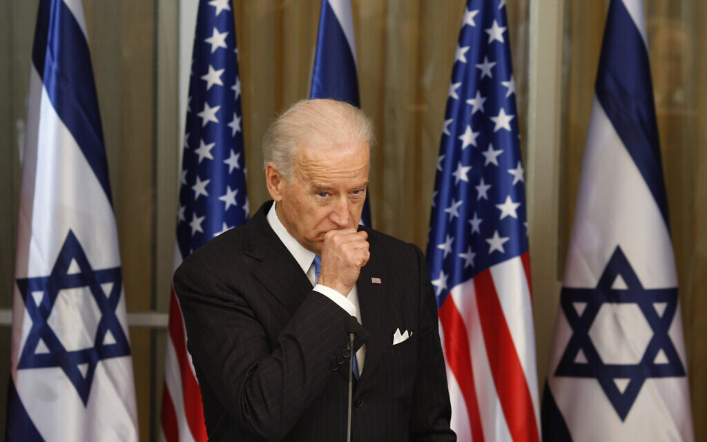 US Vice President Joe Biden during a press conference at the residence of Israel's Prime Minister Benjamin Netanyahu, not seen, in Jerusalem, Tuesday, March 9, 2010.(Ariel Schalit/AP)