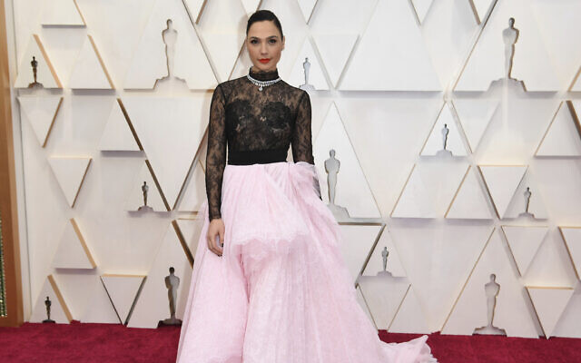 Gal Gadot arrives at the Oscars on at the Dolby Theatre in Los Angeles, February 9, 2020. (Richard Shotwell/Invision/AP)