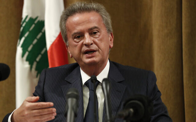Riad Salameh, the governor of Lebanon's Central Bank, speaks during a press conference, in Beirut, Lebanon, on November 11, 2019. (AP Photo/Hussein Malla)