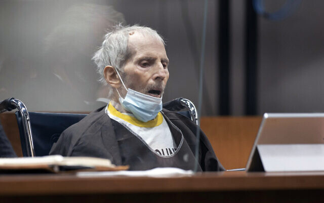 New York real estate scion Robert Durst, 78, sits in the courtroom as he is sentenced to life in prison without chance of parole, on October 14, 2021, at the Airport Courthouse in Los Angeles. (Myung J. Chung/Los Angeles Times via AP, Pool)