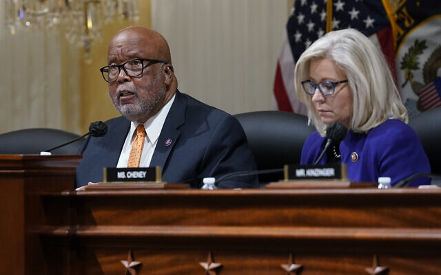 Rep. Bennie Thompson, D-Mississippi, chair of the House select committee tasked with investigating the January 6 attack on the US Capitol speaks as the committee meets to hold Steve Bannon, one of former president Donald Trump’s allies in contempt, on Capitol Hill in Washington, October 19, 2021. Listening is Rep. Liz Cheney, R-Wyo. (AP Photo/J. Scott Applewhite)