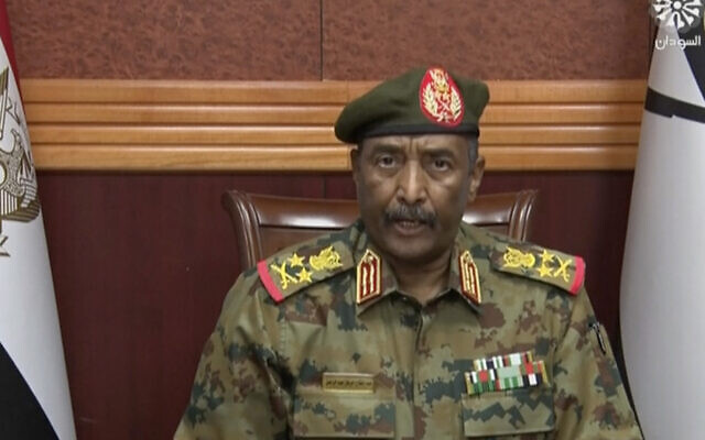 In this frame taken from video, the head of the military, Gen. Abdel-Fattah Burhan, announced in a televised address, that he was dissolving the country's ruling Sovereign Council, as well as the government led by Prime Minister Abdalla Hamdok, in Khartoum, Sudan, October 25, 2021.  (Sudan TV via AP)