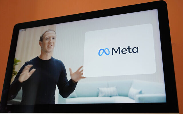 Seen on the screen of a device in Sausalito, Calif., Facebook's CEO Mark Zuckerberg announces its new name, Meta, during a virtual event on Thursday, Oct. 28, 2021.  (AP Photo/Eric Risberg)