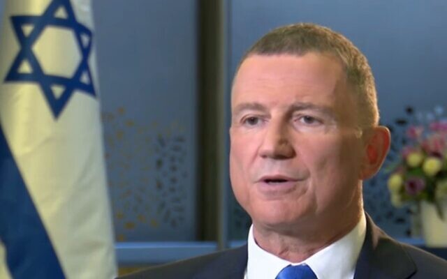 Screen caputre from video of Likud MK Yuli Edelstein during an interview with Channel 12, October 11, 2021. (Channel 12 News)