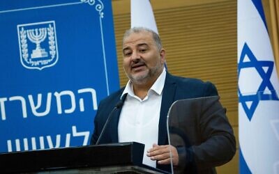 Ra'am party leader Mansour Abbas holds a press conference in the Knesset, on October 25, 2021. (Yonatan Sindel/Flash90)