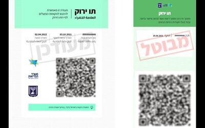 An image from the Health Ministry shows the new Green Pass (left) and the old, defunct one (Courtesy)