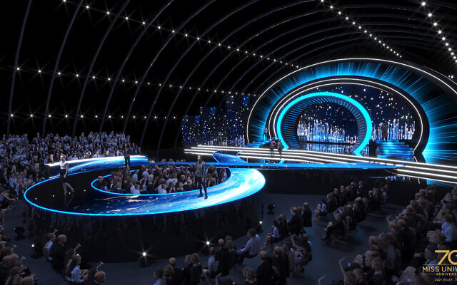 A projected vision of the Miss Universe stage for the competition slated to be held in Eilat, on December 12, 2021. (Courtesy)