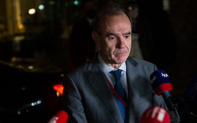 Deputy Secretary General of the European External Action Service (EEAS) Enrique Mora speaks to journalists in front of the Coburg palace after a meeting of the Joint Comprehensive Plan of Action (JCPOA) in Vienna, Austria on November 29, 2021. ( VLADIMIR SIMICEK / AFP)