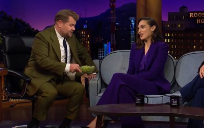 Israeli actress Gal Gadot (R) is seen next to 'The Late Late Show' host James Corden (L) on November 9, 2021. (Video screenshot)