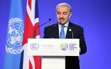 Palestinian Authority Prime Minister Mohammad Shtayyeh addresses the Glasgow Climate Conference on November 1, 2021. (WAFA)