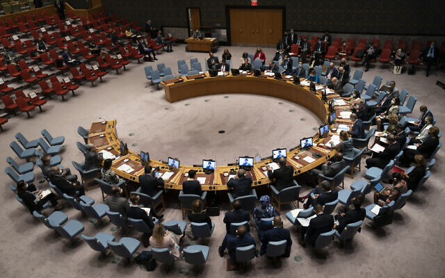 A meeting of the United Nations Security Council is held, on Thursday, September 23, 2021, during the 76th Session of the UN General Assembly in New York. (AP/John Minchillo, Pool)