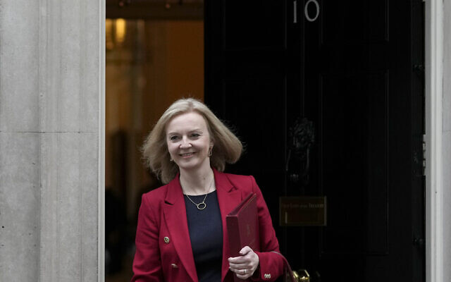 Britain's Foreign Secretary Liz Truss leaves 10 Downing Street after a Cabinet meeting in London, October 27, 2021. (Alastair Grant/AP)