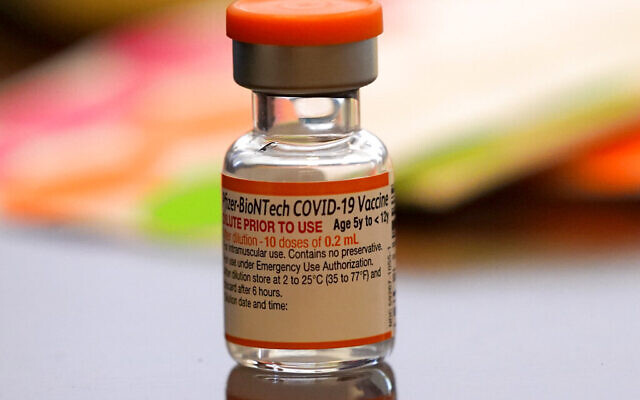 A vial of the Pfizer-BioNTech COVID-19 vaccine for children 5 to 12 years old sits ready for use at a vaccination site in Fort Worth, Texas, on November 11, 2021. (LM Otero/AP)