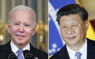 This combination image shows US President Joe Biden in Washington, on November 6, 2021; and China's President Xi Jinping in Brasília, Brazil, on November 13, 2019. (AP Photo/Alex Brandon, Eraldo Peres, File)