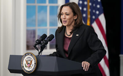 Vice President Kamala Harris speaks at the Tribal Nations Summit in the South Court Auditorium on the White House campus, on Tuesday, November 16, 2021, in Washington, DC. (AP Photo/Patrick Semansky)