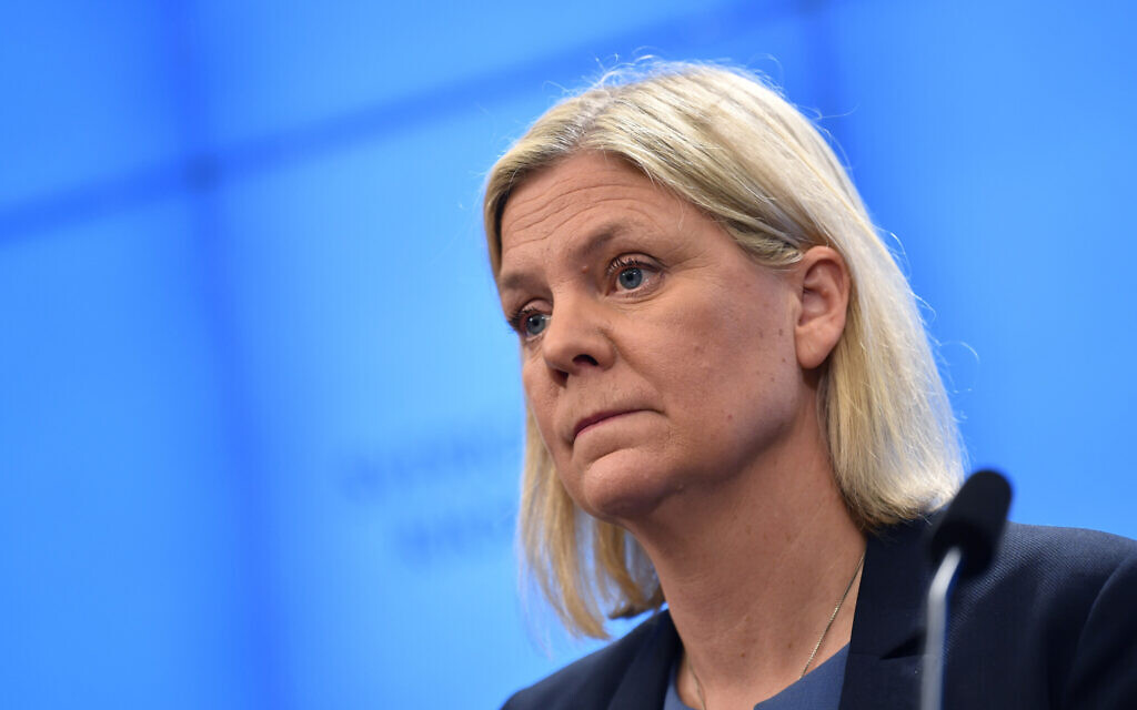 Sweden’s first ever female prime minister steps down within hours - The Times of Israel