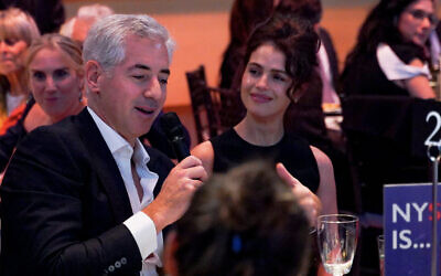 Billionaire William Ackman, left, and wife Neri Oxman, an Israeli-American designer and professor, are at the center of a real estate controversy on the Upper West Side. (Sean Zanni/Patrick McMullan, via Getty Images/JTA)