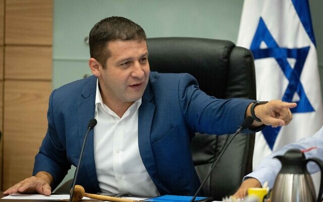 Alex Kushnir, head of the Knesset Finance Committee, leads a meeting in the Knesset on June 23, 2021. (Yonatan Sindel/Flash90)