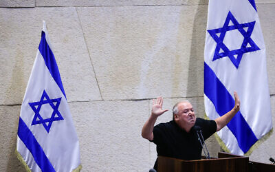 Likud MK David Amsalem speaks in the Knesset, September 2, 2021. (Olivier Fitoussi/Flash90)