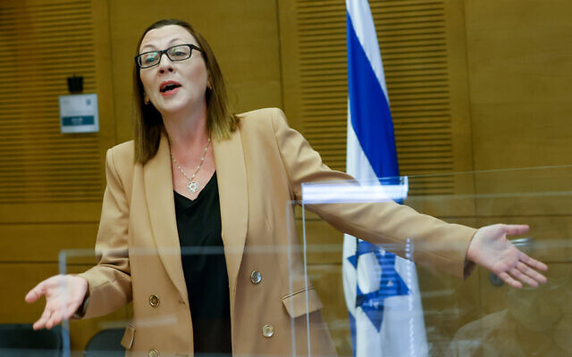 MK Yulia Malinovsky speaks during a committee meeting in the Knesset, October 27, 2021. (Olivier Fitoussi/Flash90)
