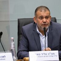 Walid Taha, Chairman of the Knesset Internal Affairs and Environment Committee, leads a committee meeting at the Knesset, in Jerusalem, on November 15, 2021. (Yonatan Sindel/Flash90)