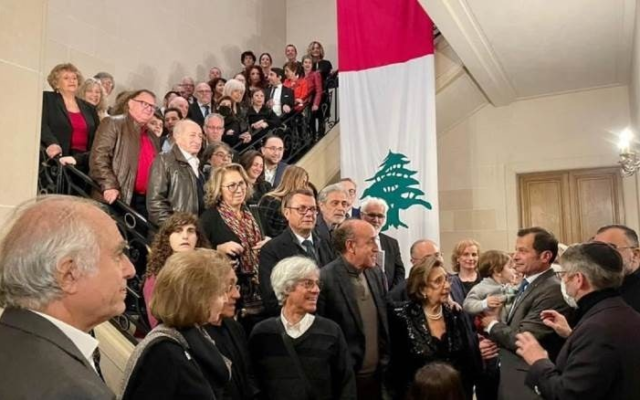 Lebanon’s ambassador to France, Rami Adwan, hosts French Jews of Lebanese descent at the Lebanese embassy in Paris, November 3, 2021 (Twitter)