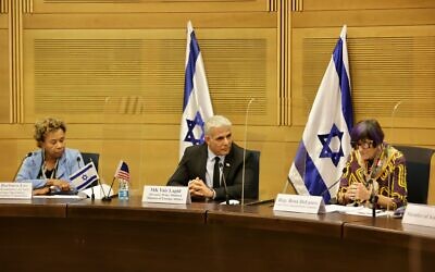 Foreign Minister Yair Lapid meeting with members of Congress in the Knesset on November 8, 2021. (Yair Lapid Twitter)