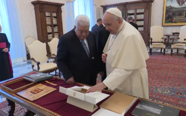 Pope Francis meets with Palestinian Authority President Mahmoud Abbas at the Vatican, November 4, 2021. (Screenshot/YouTube)