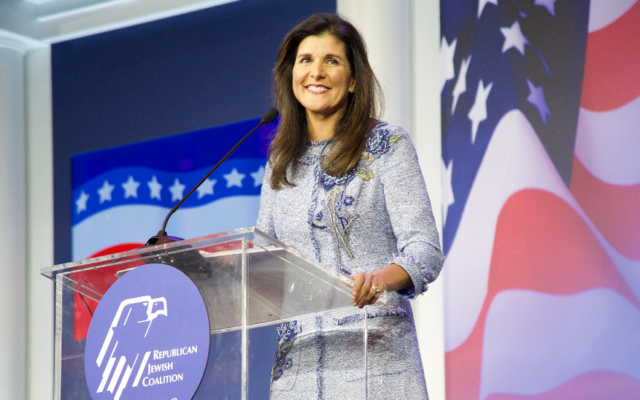 Former US ambassador to the UN Nikki Haley addresses the Republican Jewish Coalition annual conference on November 6, 2021. (Republican Jewish Coalition)
