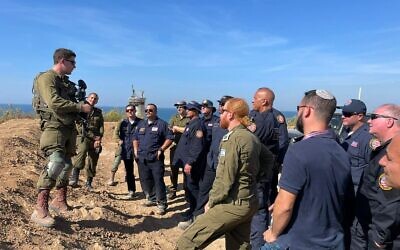 IDF Home Front Command soldiers train with US firefighters who worked at the Surfside condo collapse with them, Novemer 2021 (courtesy IDF)