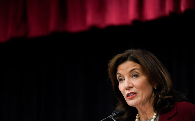 New York Governor Kathy Hochul speaks during an event in New York, Nov. 10, 2021. (AP Photo/Mary Altaffer)
