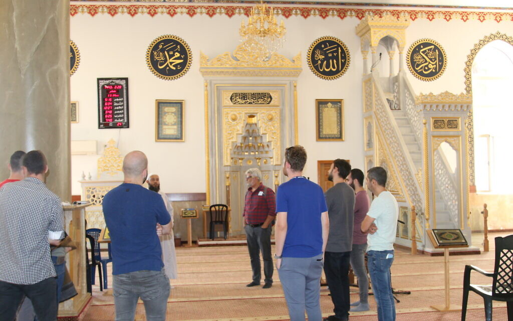 Participants in the Blend.ar program visit the Great Mosque in Abu Ghosh, October 2021. (Shmuel Bar-Am)